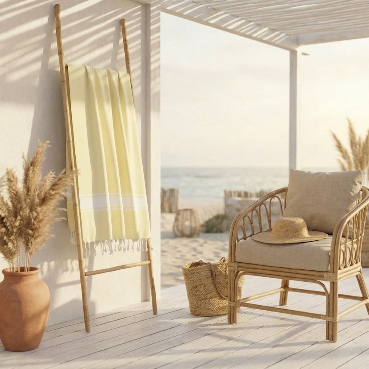 Fouta coton 100x200 ST TROPEZ jaune pâle