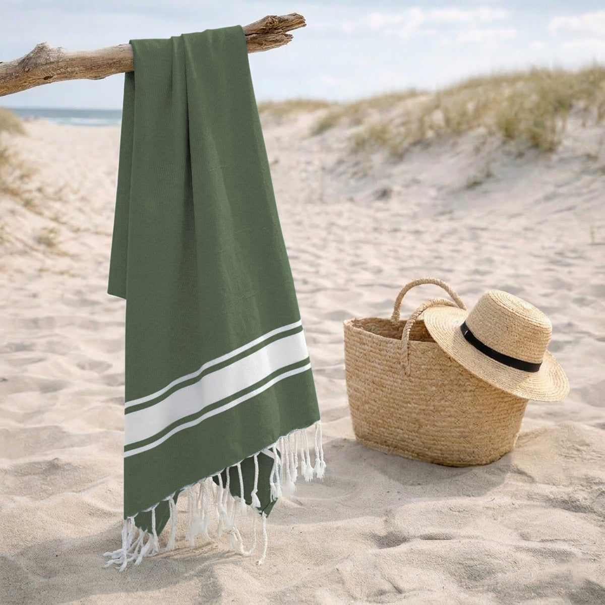 Fouta coton 100x200 ST TROPEZ vert olive