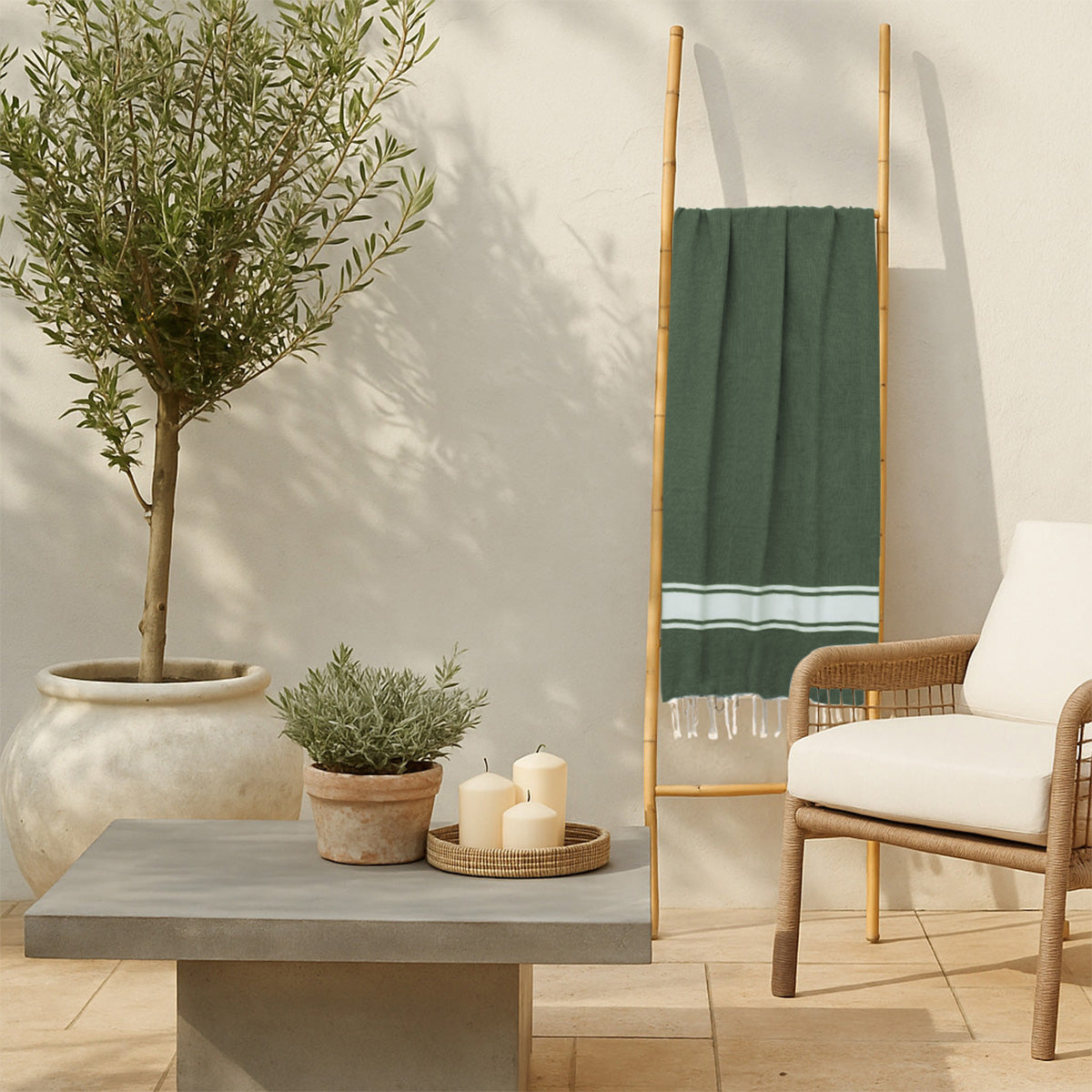 Fouta coton 100x200 ST TROPEZ vert olive