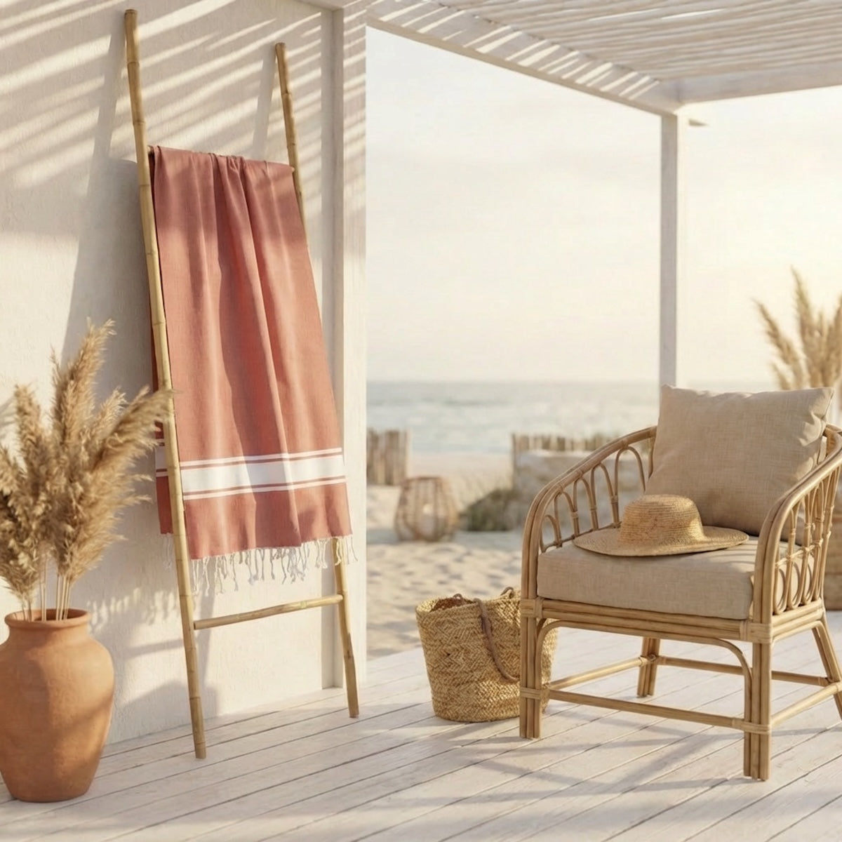 Fouta coton 100x200 ST TROPEZ rose argile