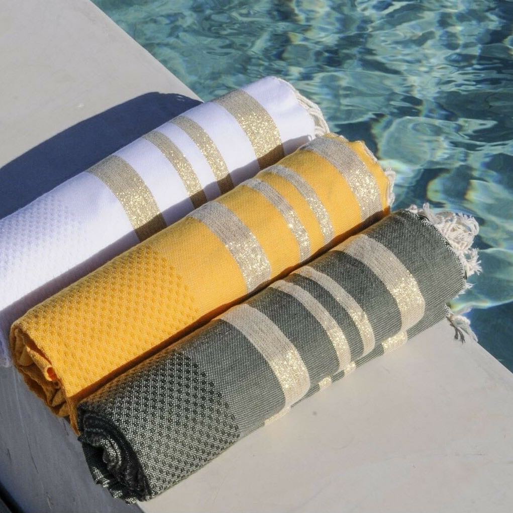 Fouta nid d'abeille lurex coton HAMPTONS 100x200