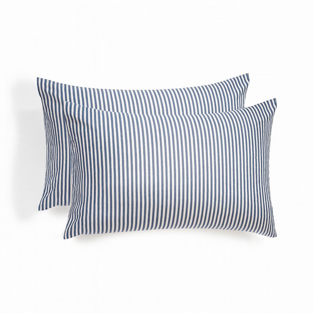 Taie d'oreiller (x2) coton lavé bleu orage LUNAR