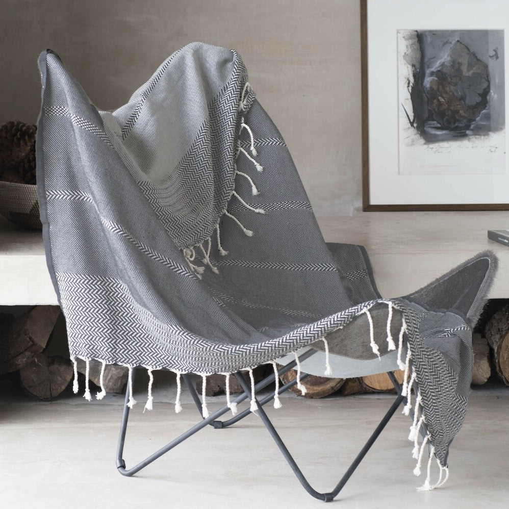 Plaid coton gris moyen OSLO    febronie.com