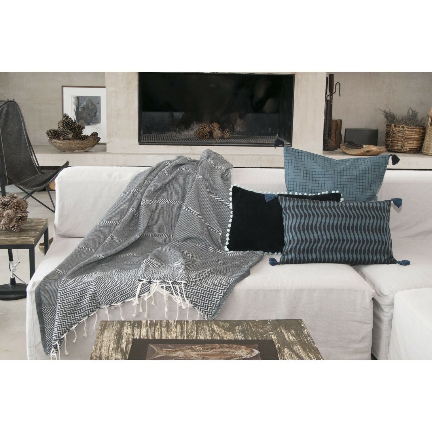 Plaid coton gris moyen OSLO    febronie.com