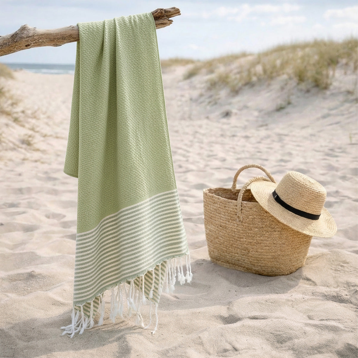 Fouta nid d'abeille coton 100x200 IBIZA Vert amande