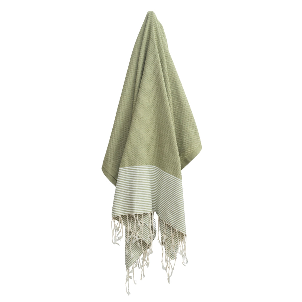 Fouta nid d'abeille coton 100x200 IBIZA Vert amande