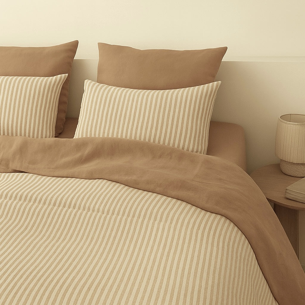 Taie d'oreiller (x2) coton lavé noisette LUNAR