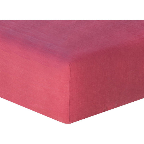 Drap housse lin lavé rose framboise HORTENSE - 180x200x40 - febronie.com