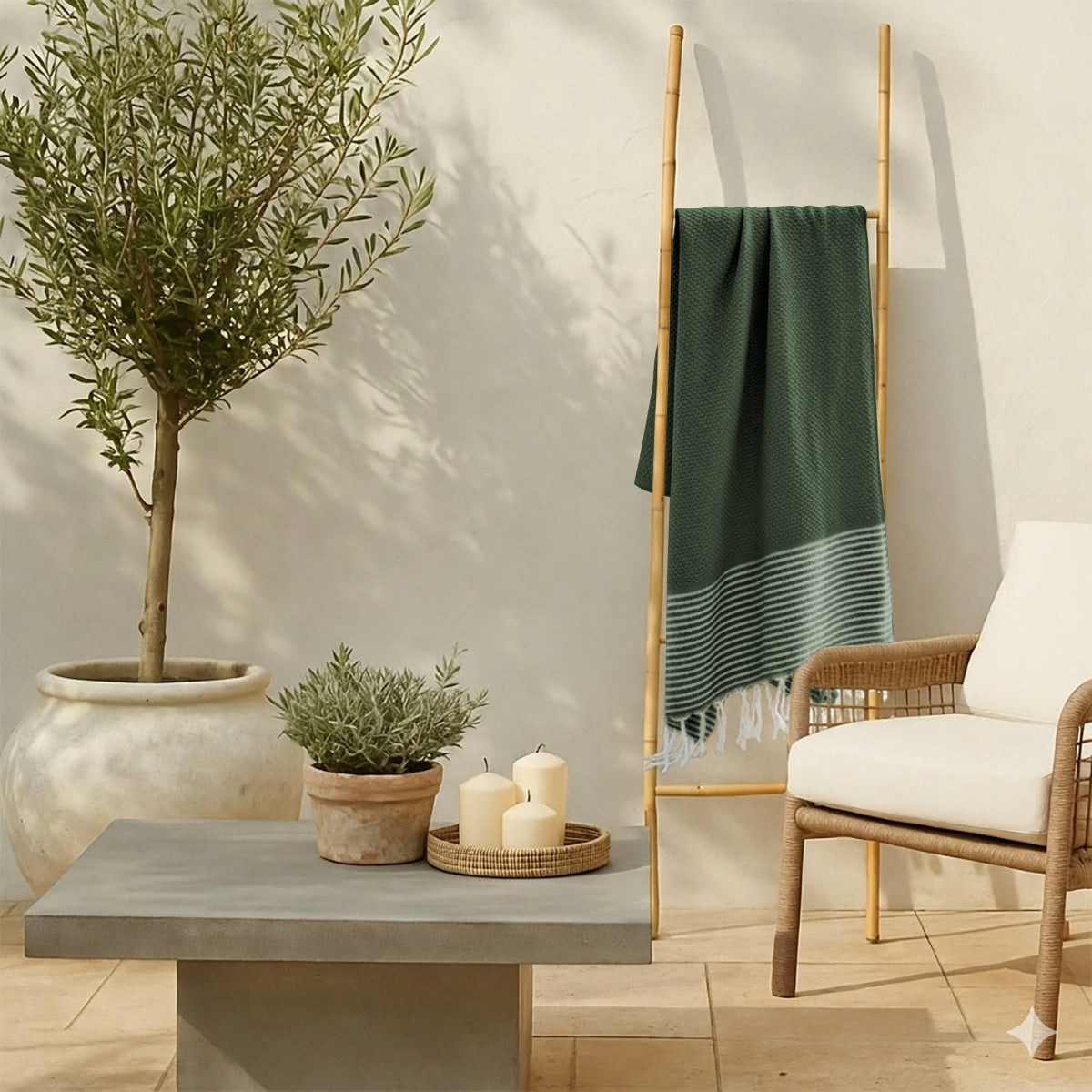 Fouta nid d'abeille coton 100x200 IBIZA Vert olive