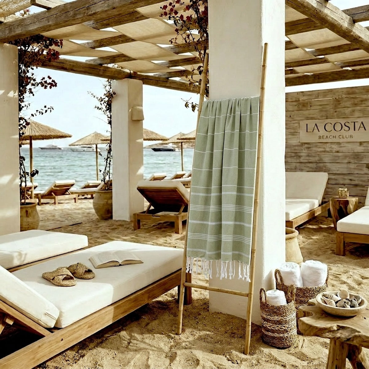 Fouta coton 100x200 MYKONOS vert amande