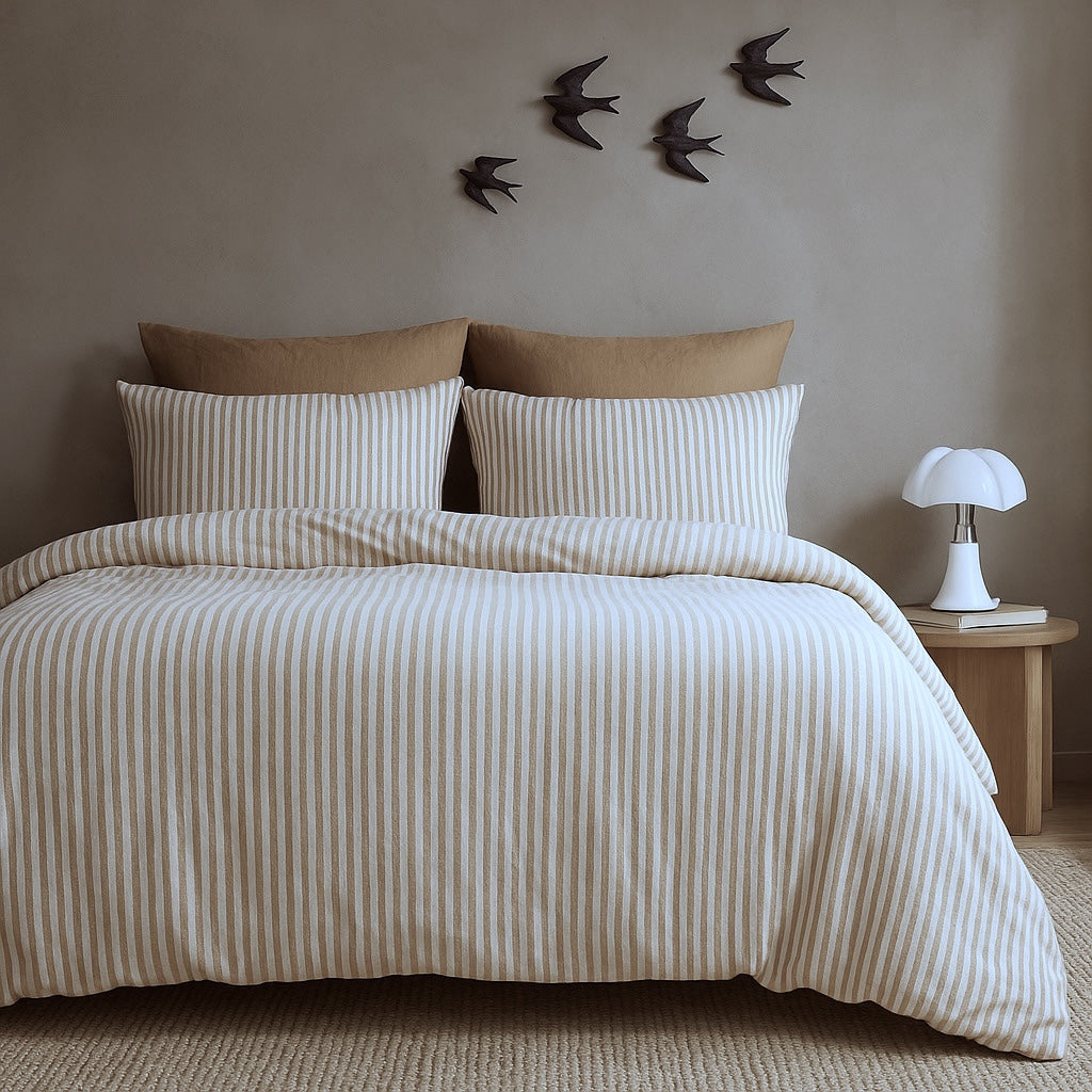 Parure + taies 65x65 coton lavé noisette LUNAR - 240x220+2(65x65) cm