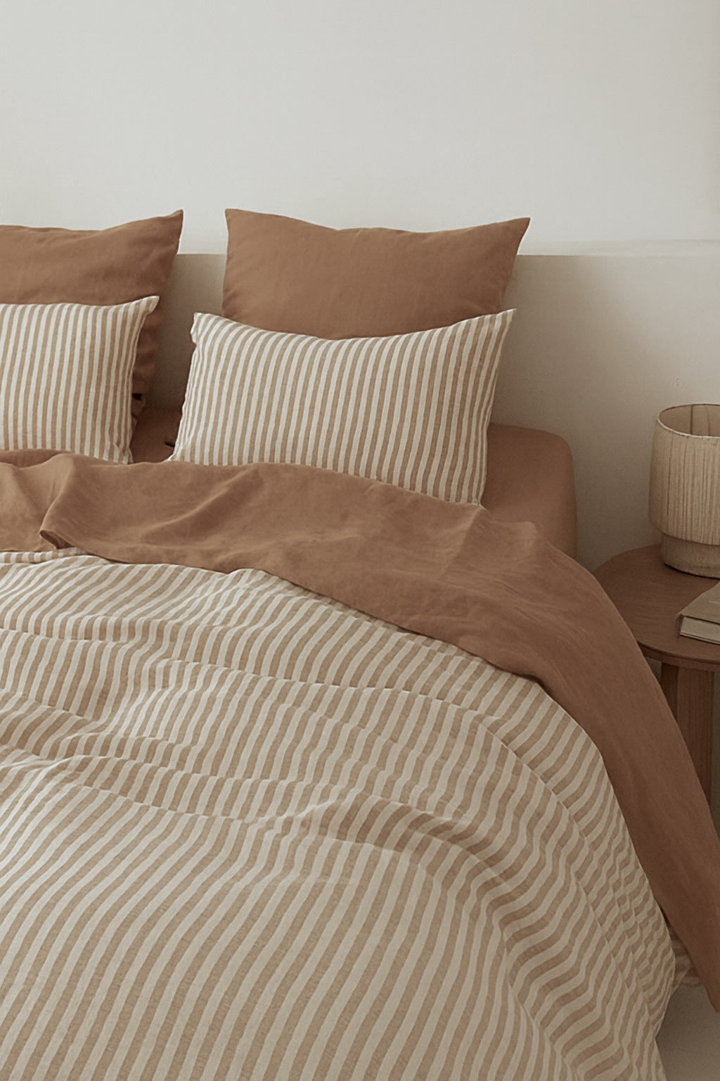 Parure + taies 65x65 coton lavé noisette LUNAR