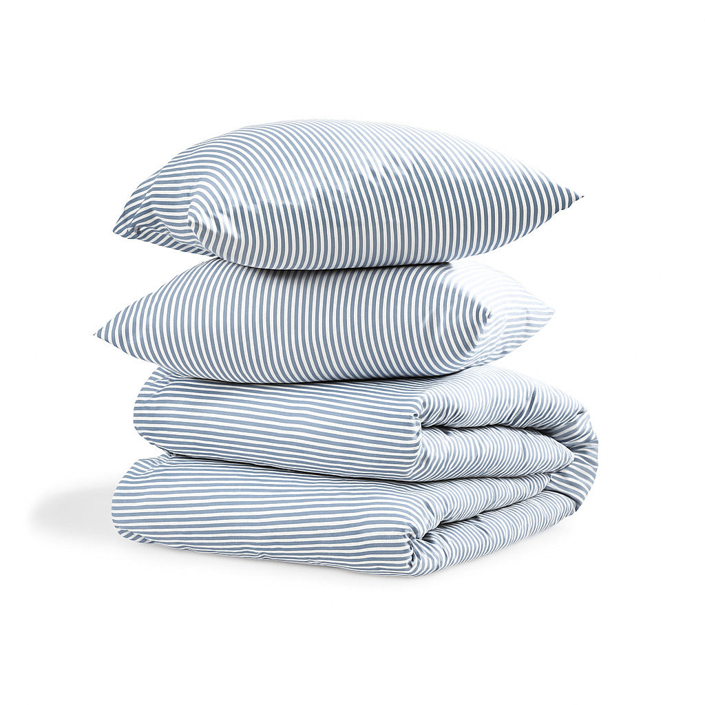 Parure + taies 65x65 coton lavé bleu orage LUNAR - 260x240+2(65x65) cm