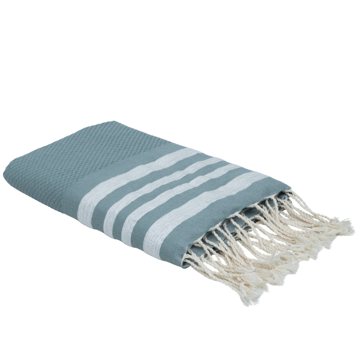 Fouta nid d'abeille coton 100x200 HAMPTONS vert sauge / argent