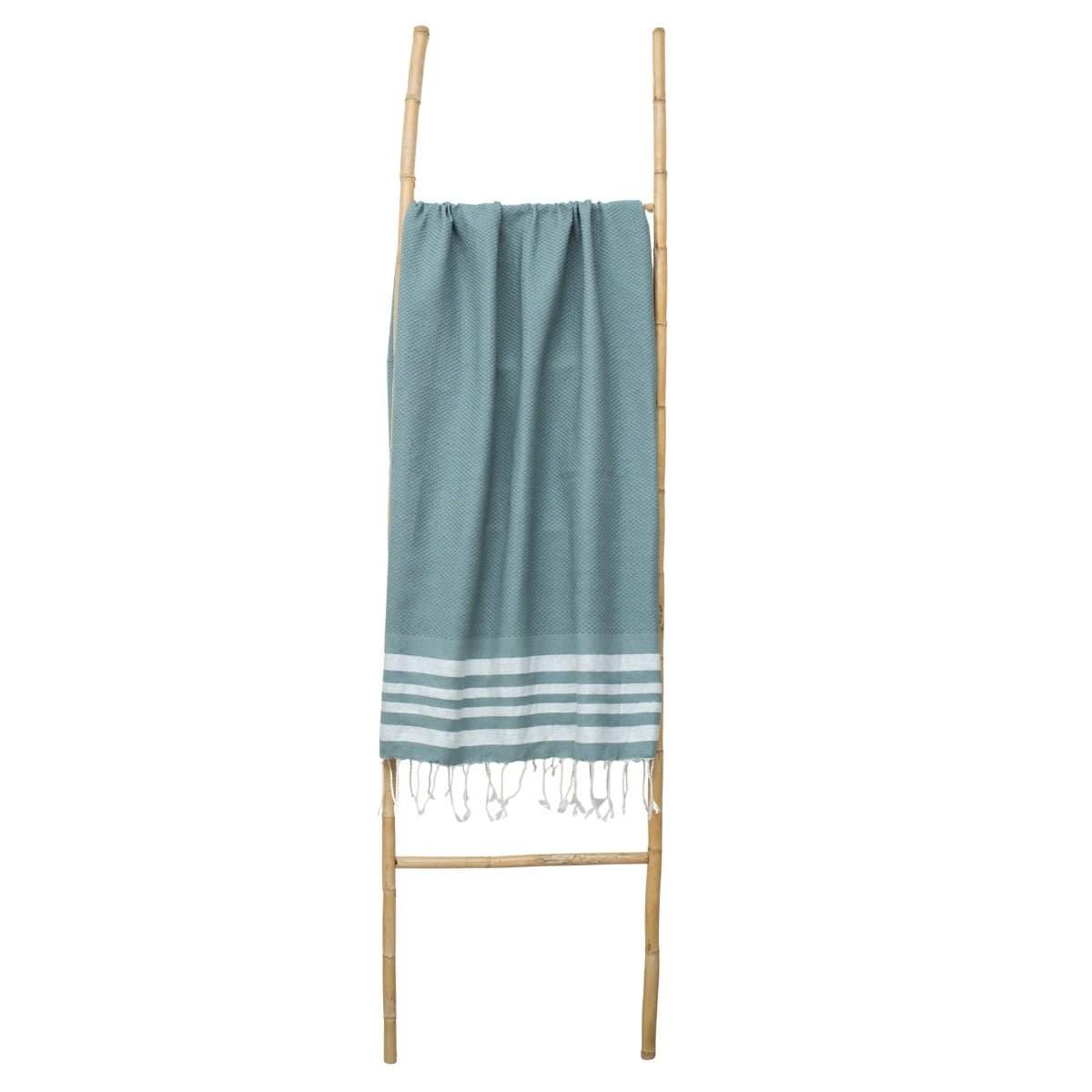 Fouta nid d'abeille coton 100x200 HAMPTONS vert sauge / argent