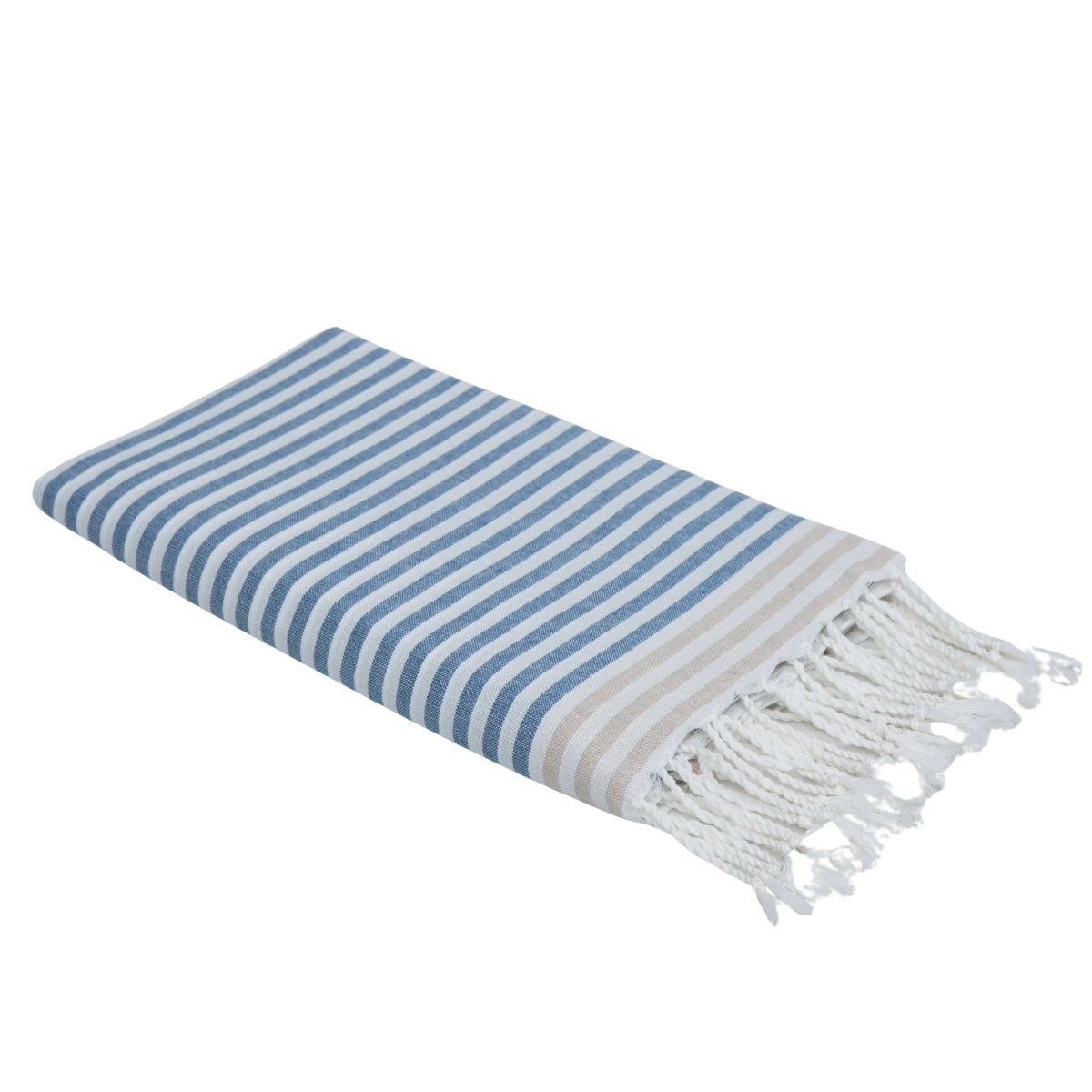 Fouta paréo coton 100x200 BORA BORA bleu orage / beige