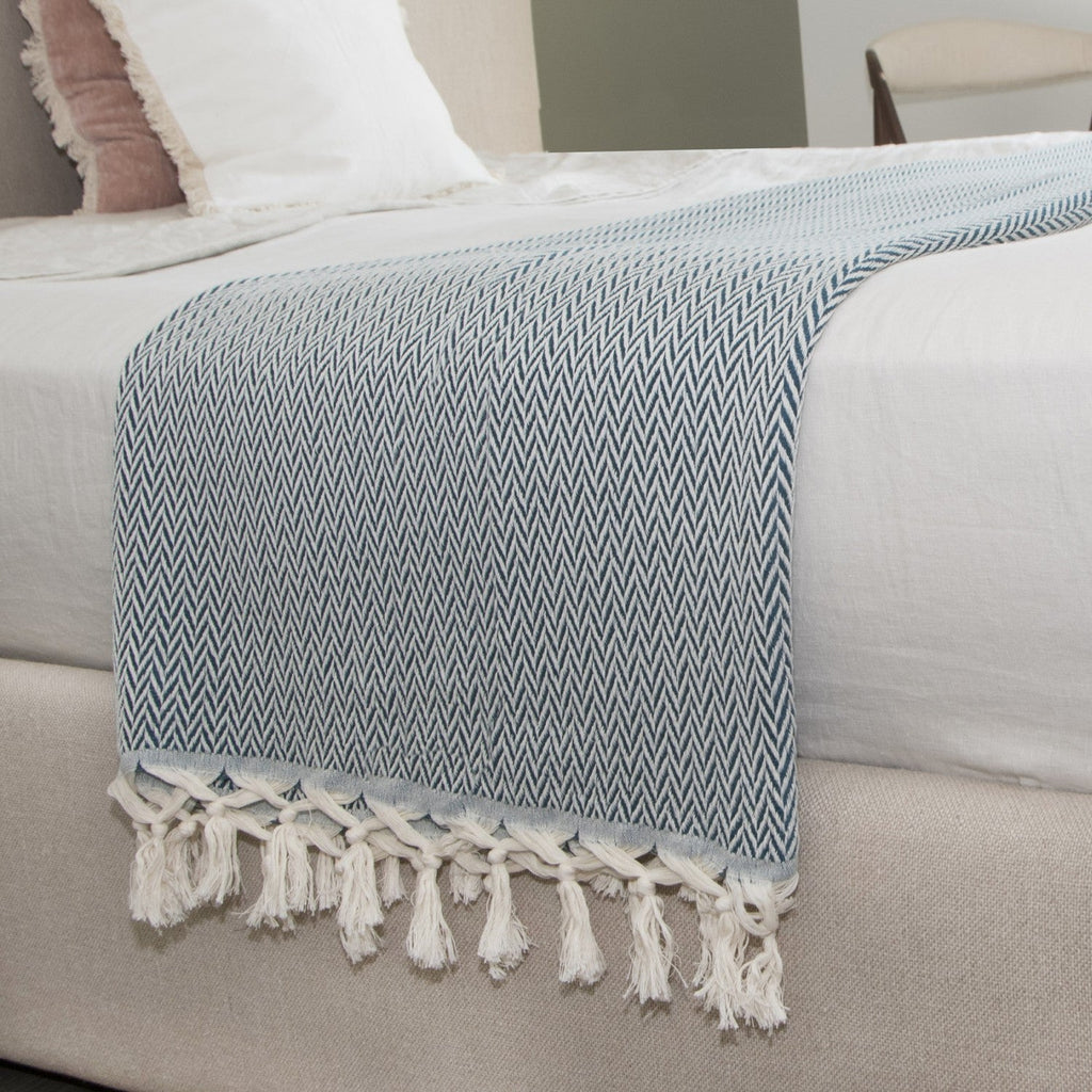 Plaid laine bleu canard ASPEN    febronie.com