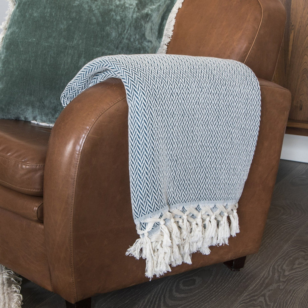 Plaid laine bleu canard ASPEN    febronie.com
