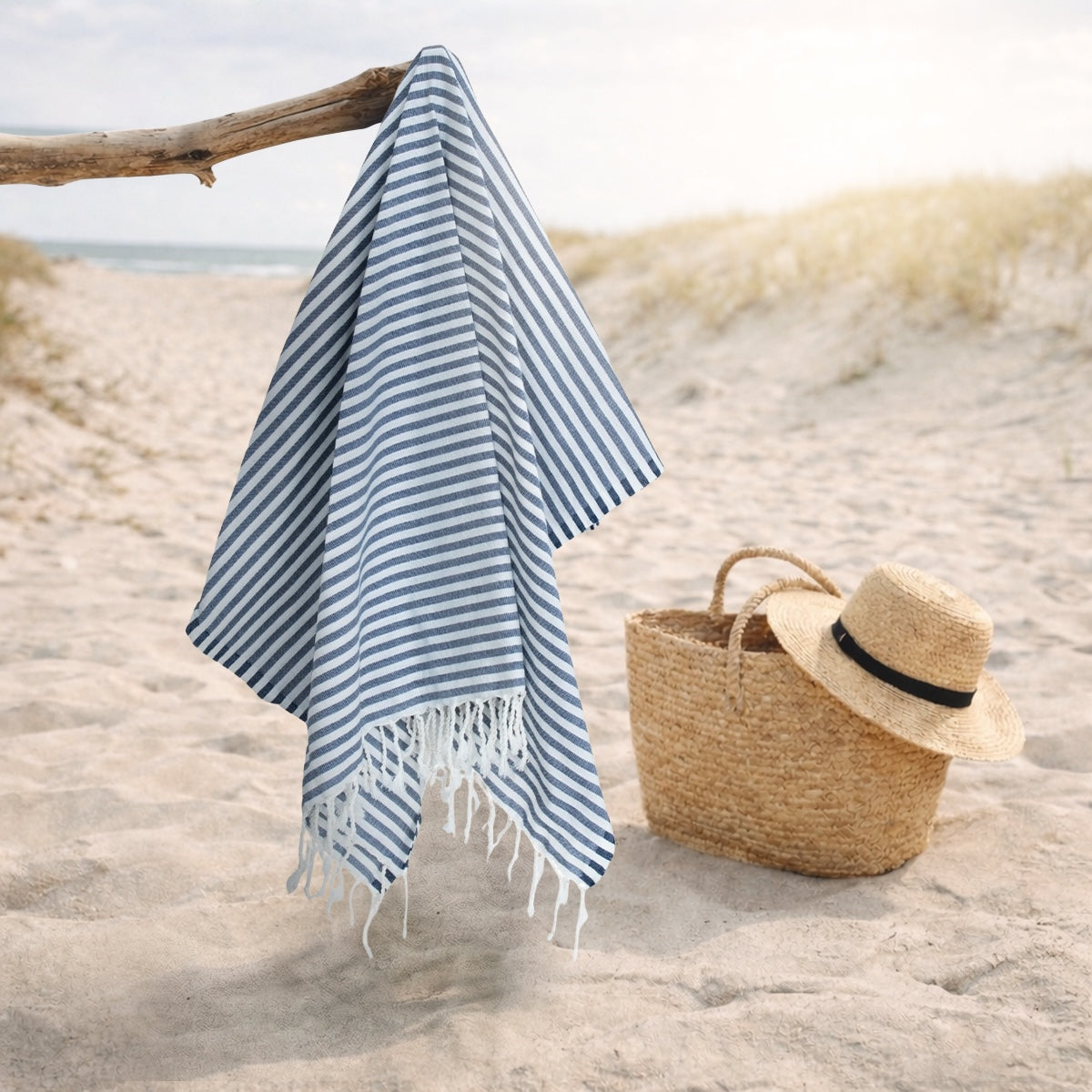Fouta paréo coton 100x200 FIDJI bleu jean