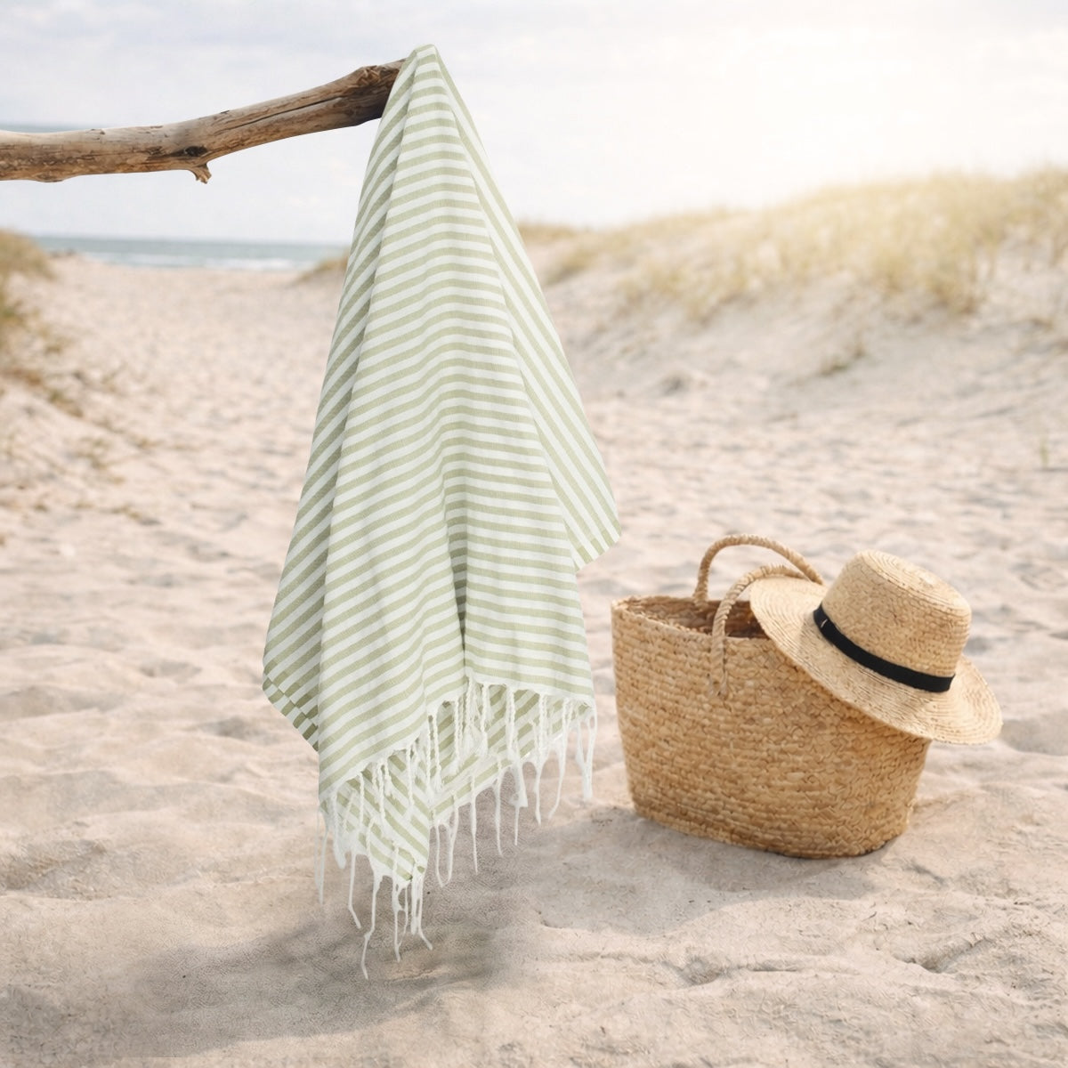 Fouta paréo coton 100x200 FIDJI vert amande