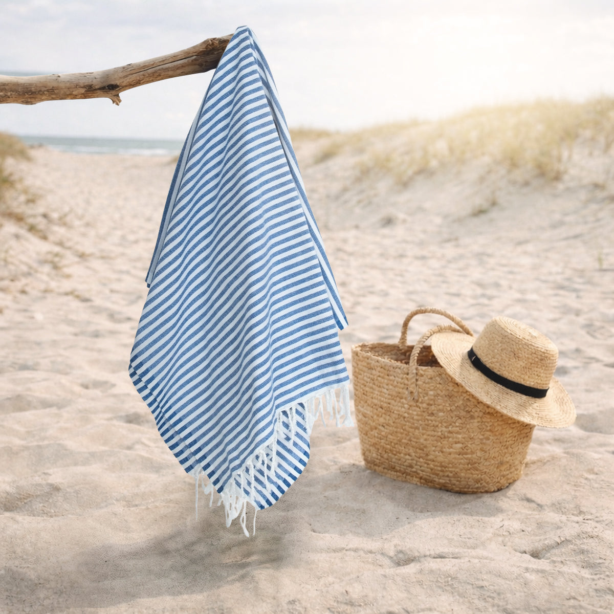Fouta paréo coton 100x200 FIDJI bleu grec