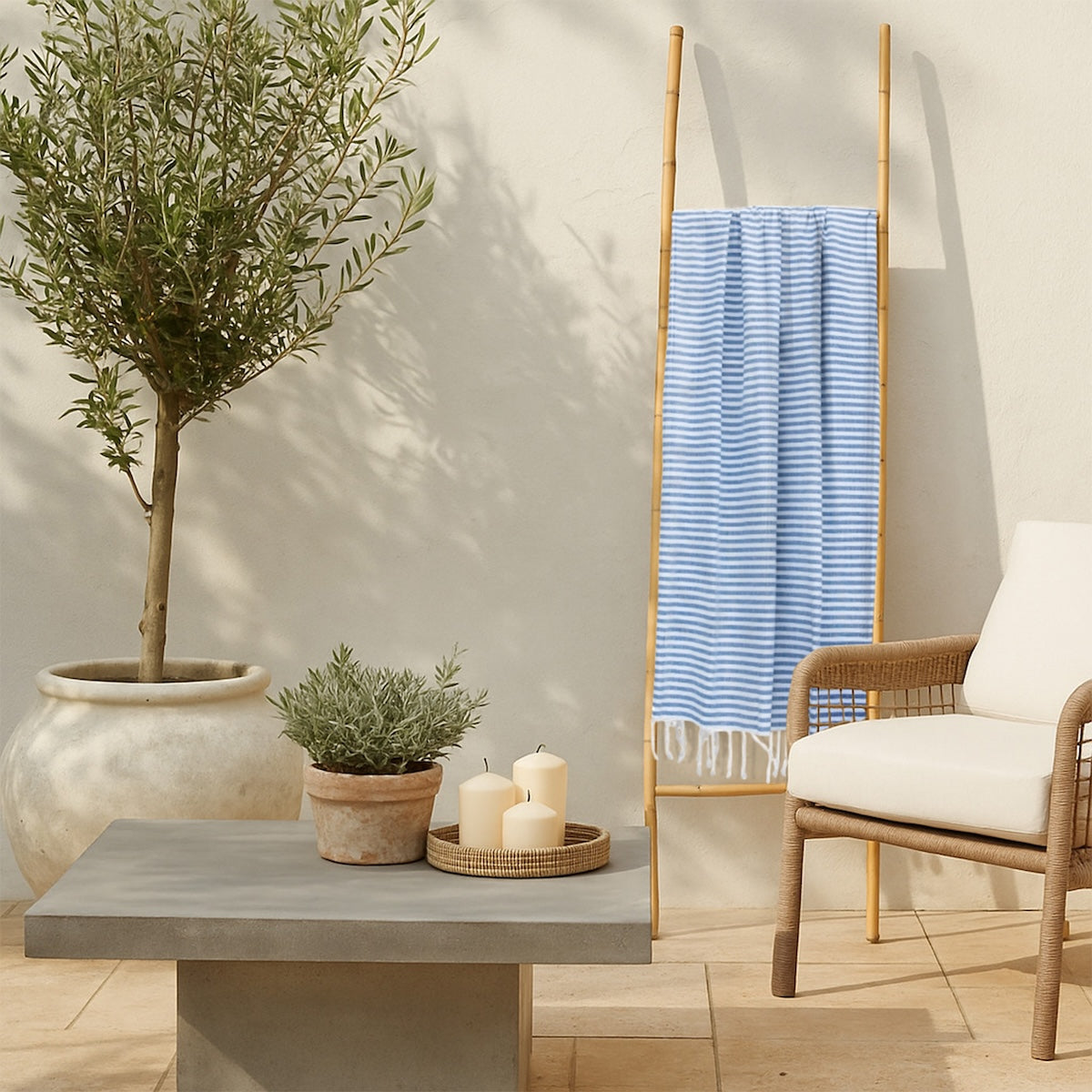 Fouta paréo coton 100x200 FIDJI bleu grec