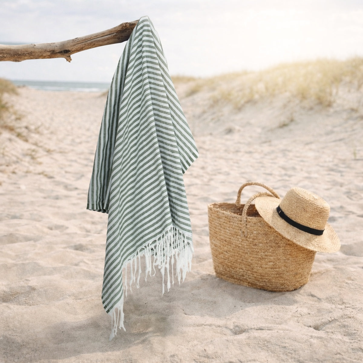 Fouta paréo coton 100x200 FIDJI vert olive