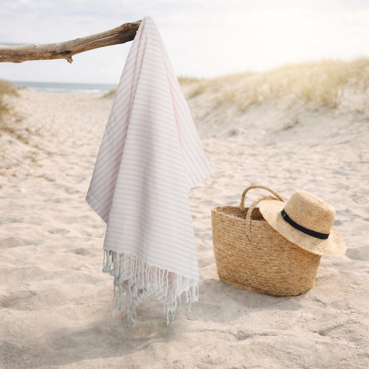 Fouta paréo coton 100x200 FIDJI rose pâle