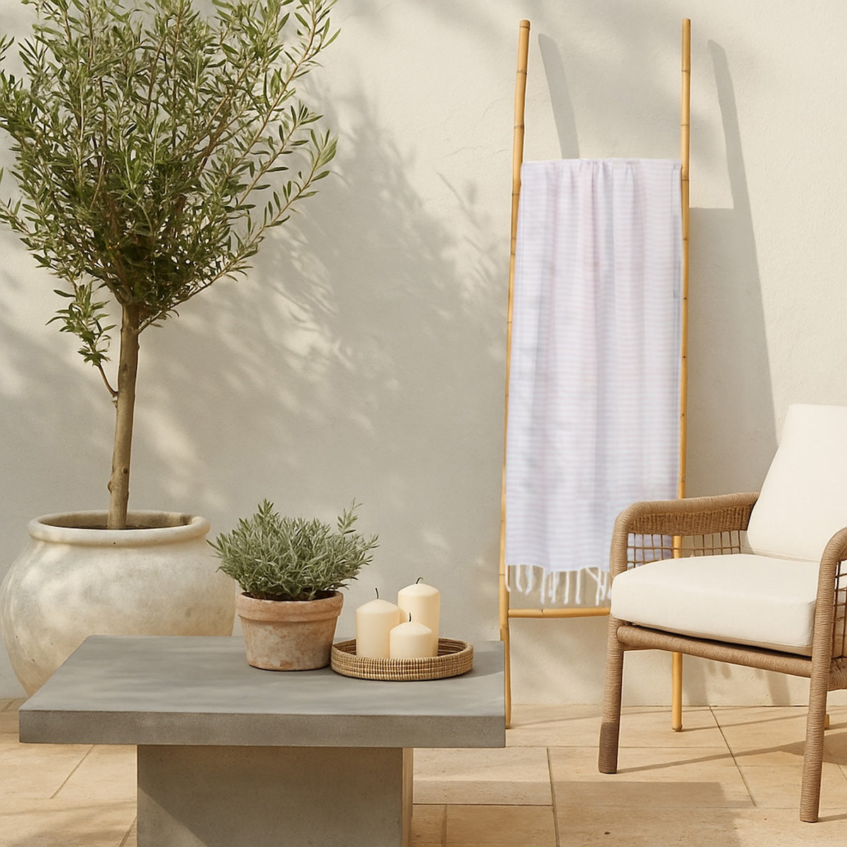 Fouta paréo coton 100x200 FIDJI rose pâle