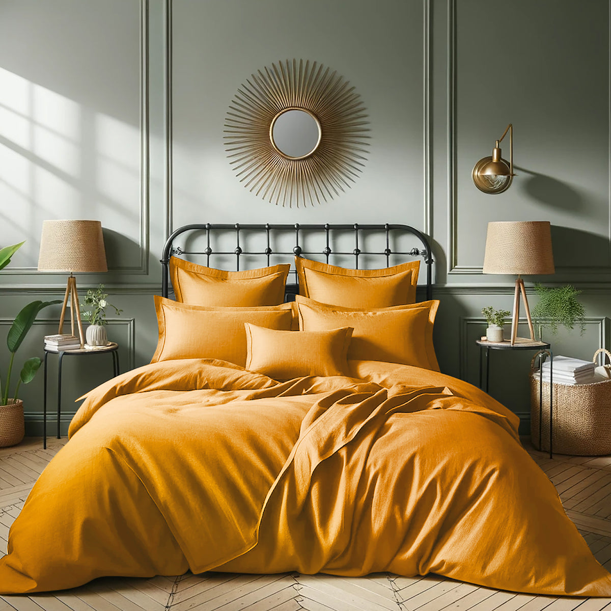 Parure de lit satin de coton jaune safran JULIA