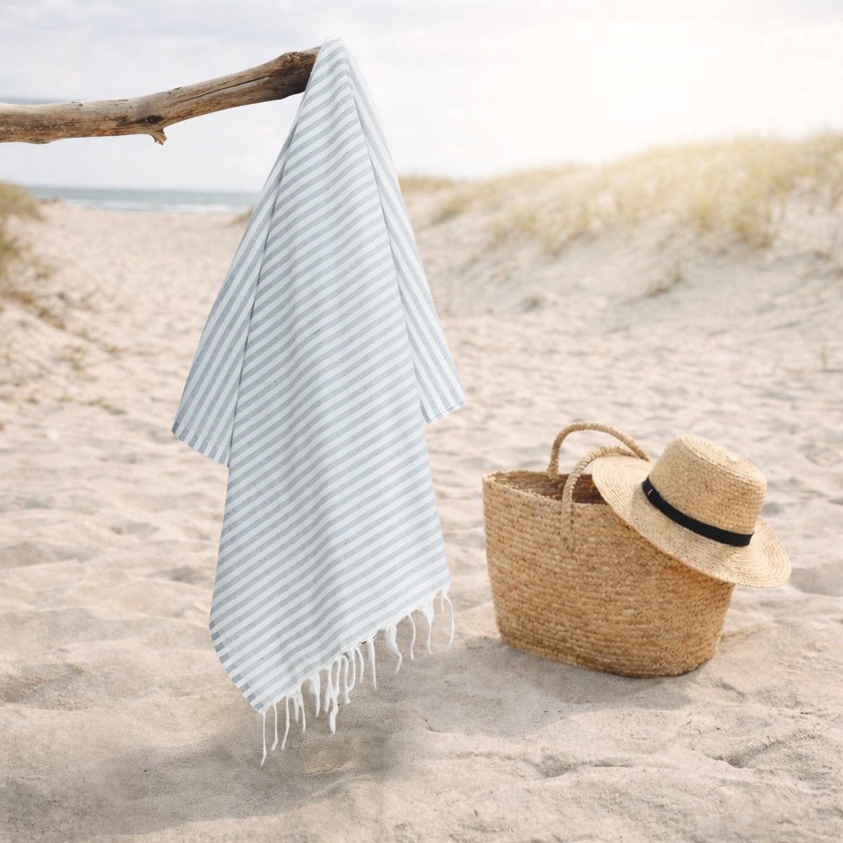 Fouta paréo coton 100x200 FIDJI gris perle