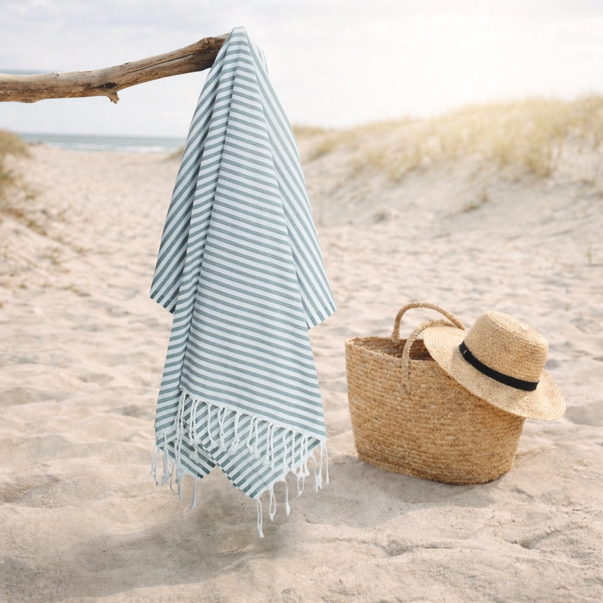 Fouta paréo coton 100x200 FIDJI vert sauge