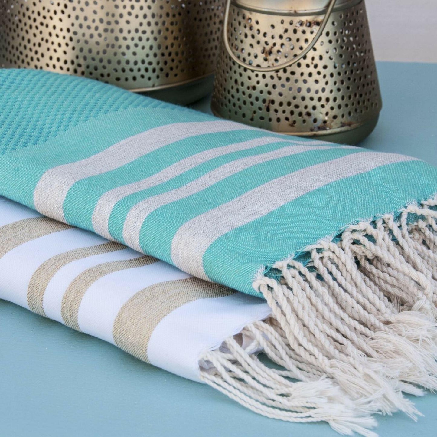 Fouta nid d'abeille lurex coton HAMPTONS 100x200