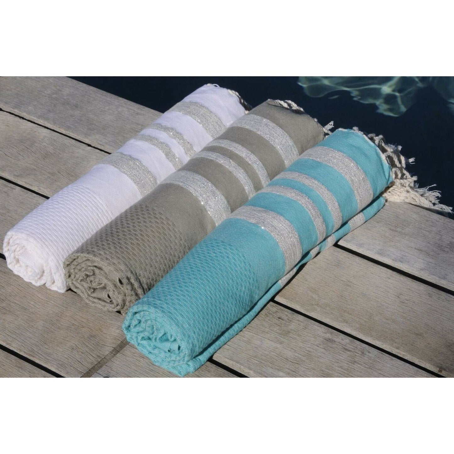 Fouta nid d'abeille lurex coton HAMPTONS 100x200