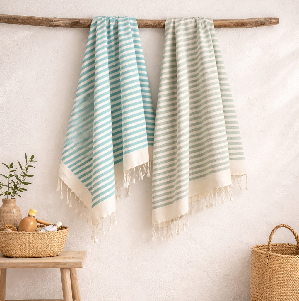Lot de 2 foutas coton 100x200 HOSSEGOR les verts