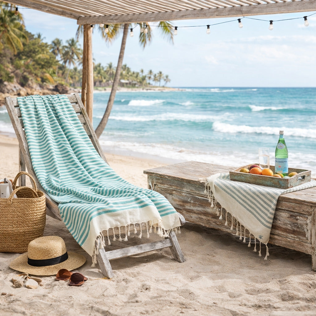 Lot de 2 foutas coton 100x200 HOSSEGOR les verts