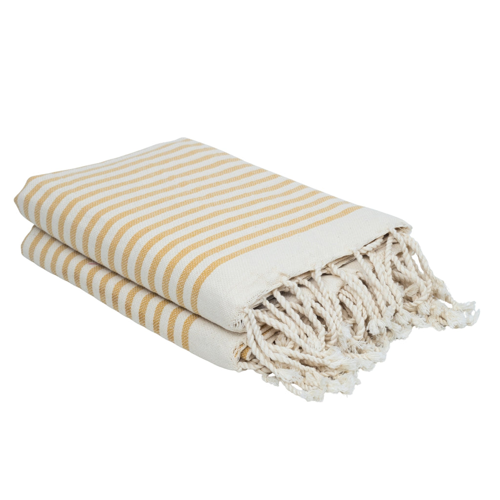 Lot de 2 foutas XXL coton 200x200 HOSSEGOR jaune moutarde