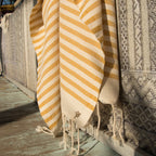 Lot de 2 foutas XXL coton 200x200 HOSSEGOR jaune moutarde