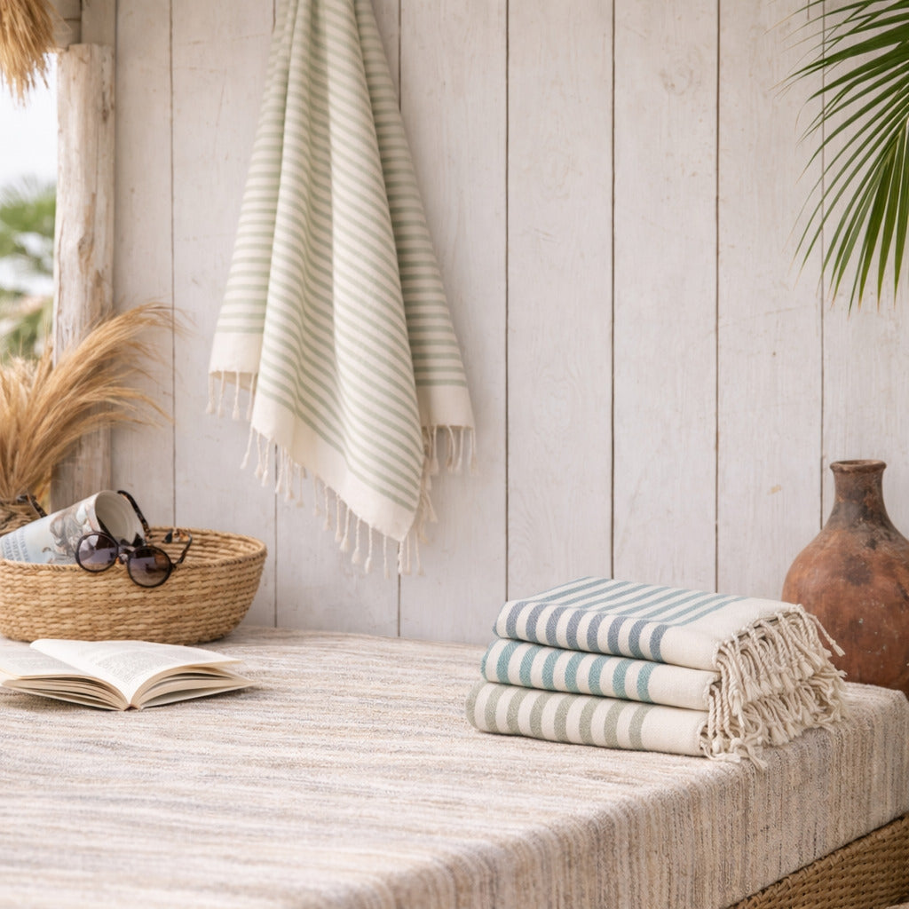 Lot de 3 foutas coton 100x200 HOSSEGOR les verts