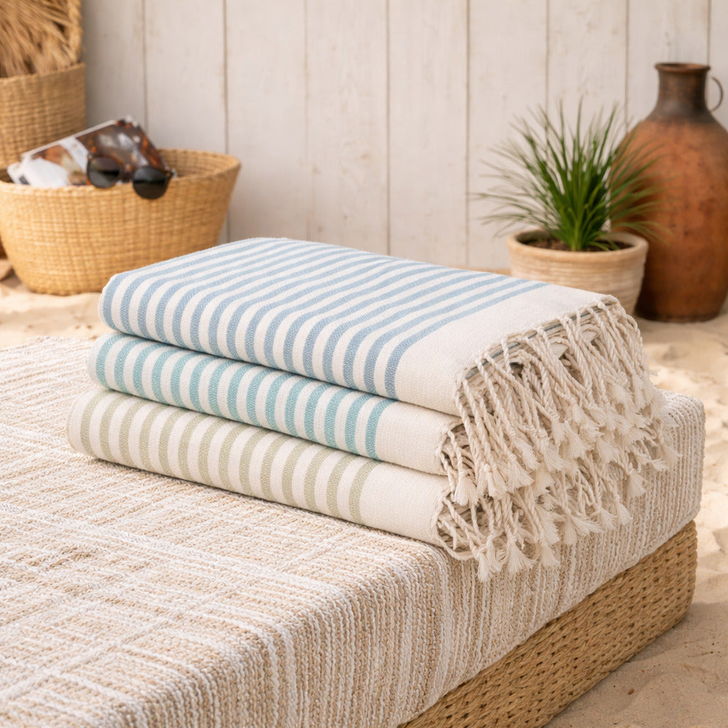 Lot de 3 foutas coton 100x200 HOSSEGOR les verts