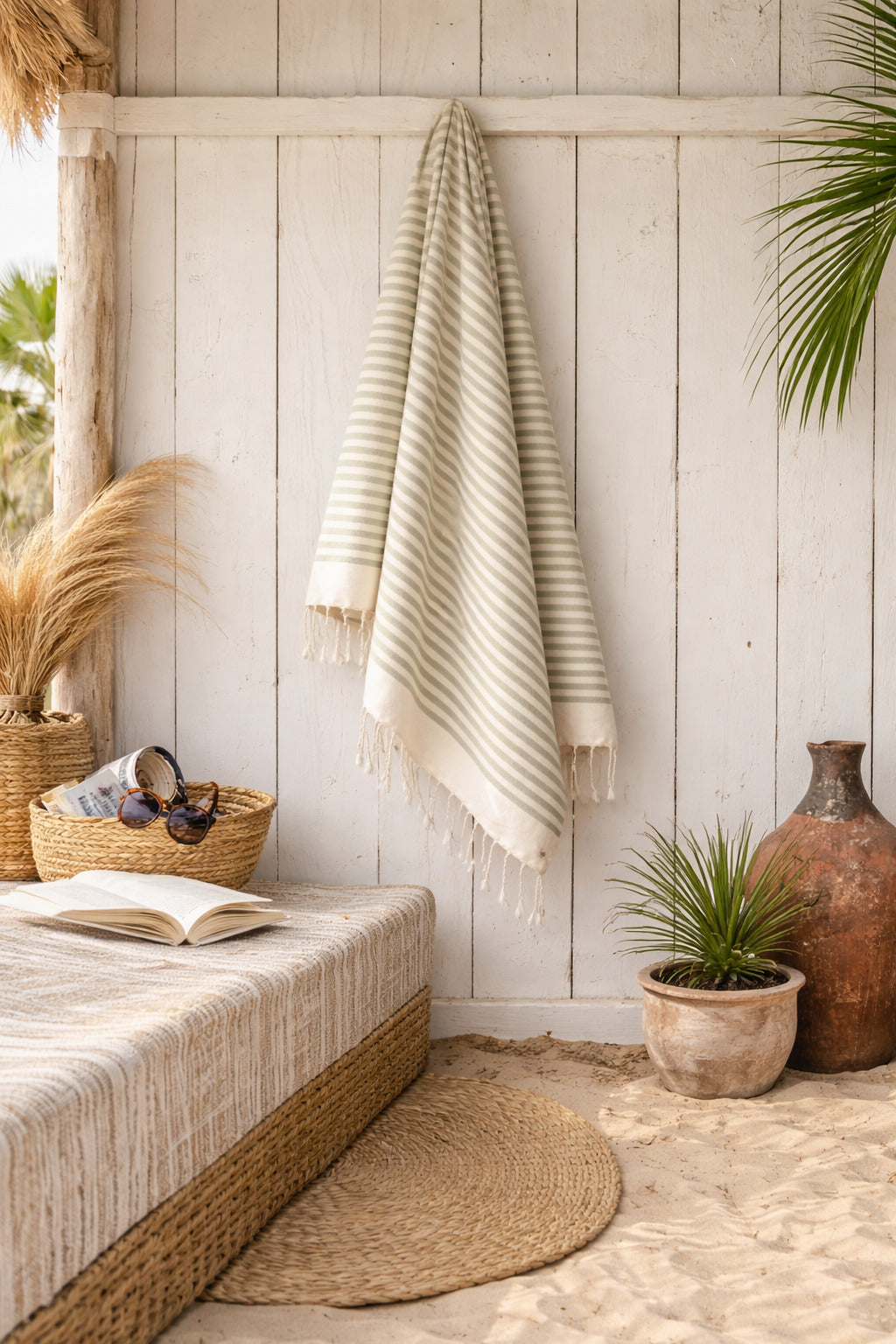 Lot de 3 foutas coton 100x200 HOSSEGOR les verts