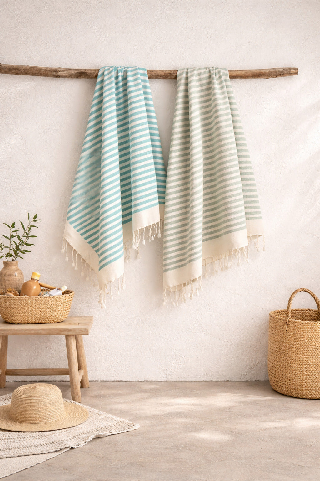 Lot de 3 foutas coton 100x200 HOSSEGOR les verts