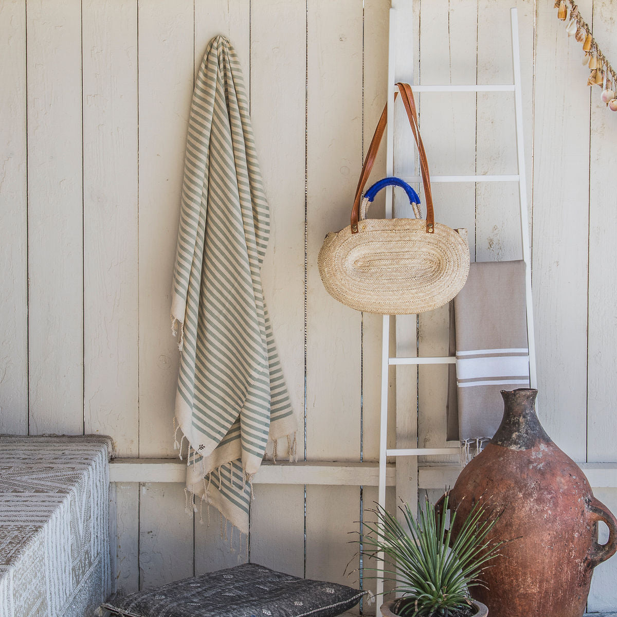 Lot de 3 foutas coton 100x200 HOSSEGOR vert d'eau