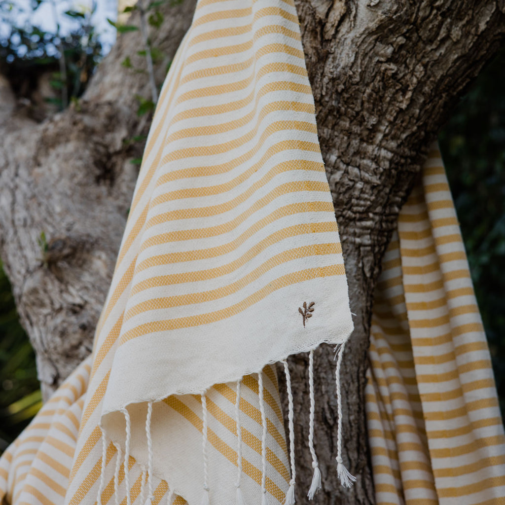 Lot de 3 foutas coton 100x200 HOSSEGOR jaune moutarde