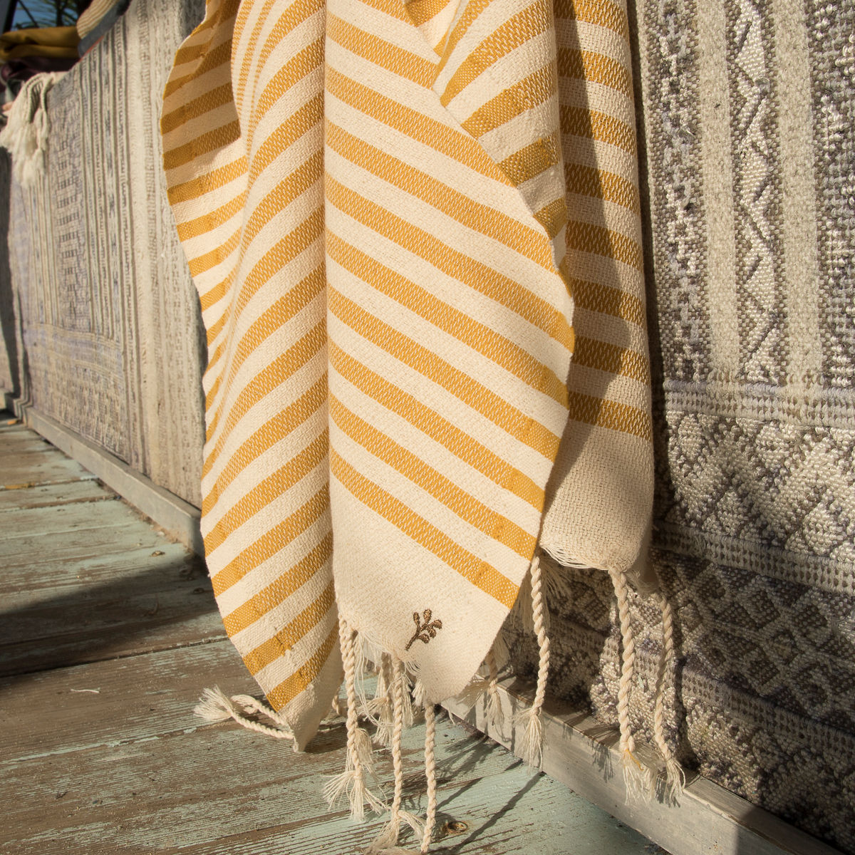 Lot de 3 foutas coton 100x200 HOSSEGOR jaune moutarde