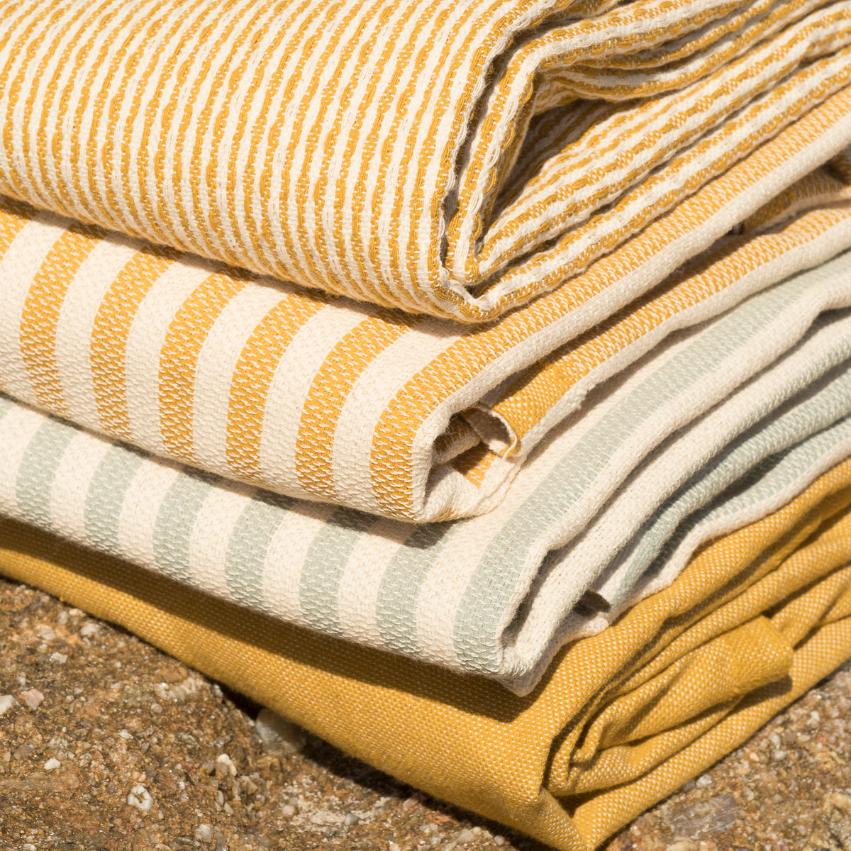 Lot de 3 foutas coton 100x200 HOSSEGOR jaune moutarde