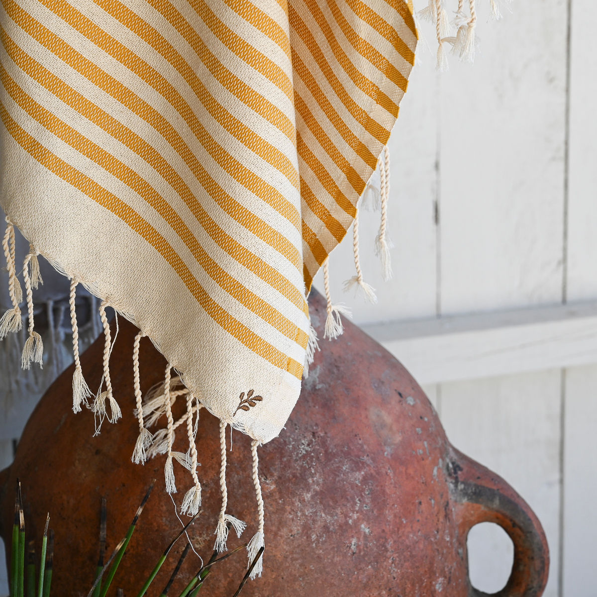 Lot de 3 foutas coton 100x200 HOSSEGOR jaune moutarde