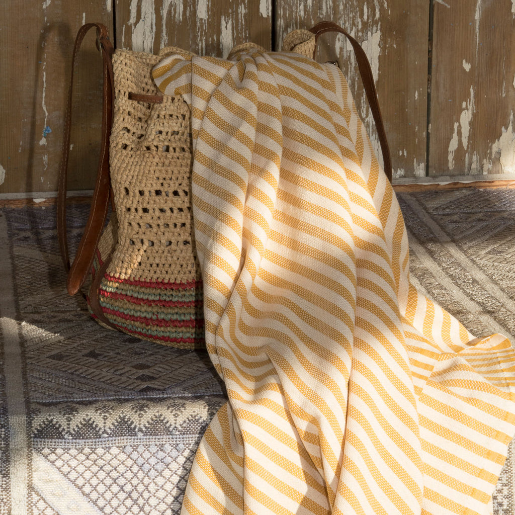 Lot de 3 foutas coton 100x200 HOSSEGOR jaune moutarde