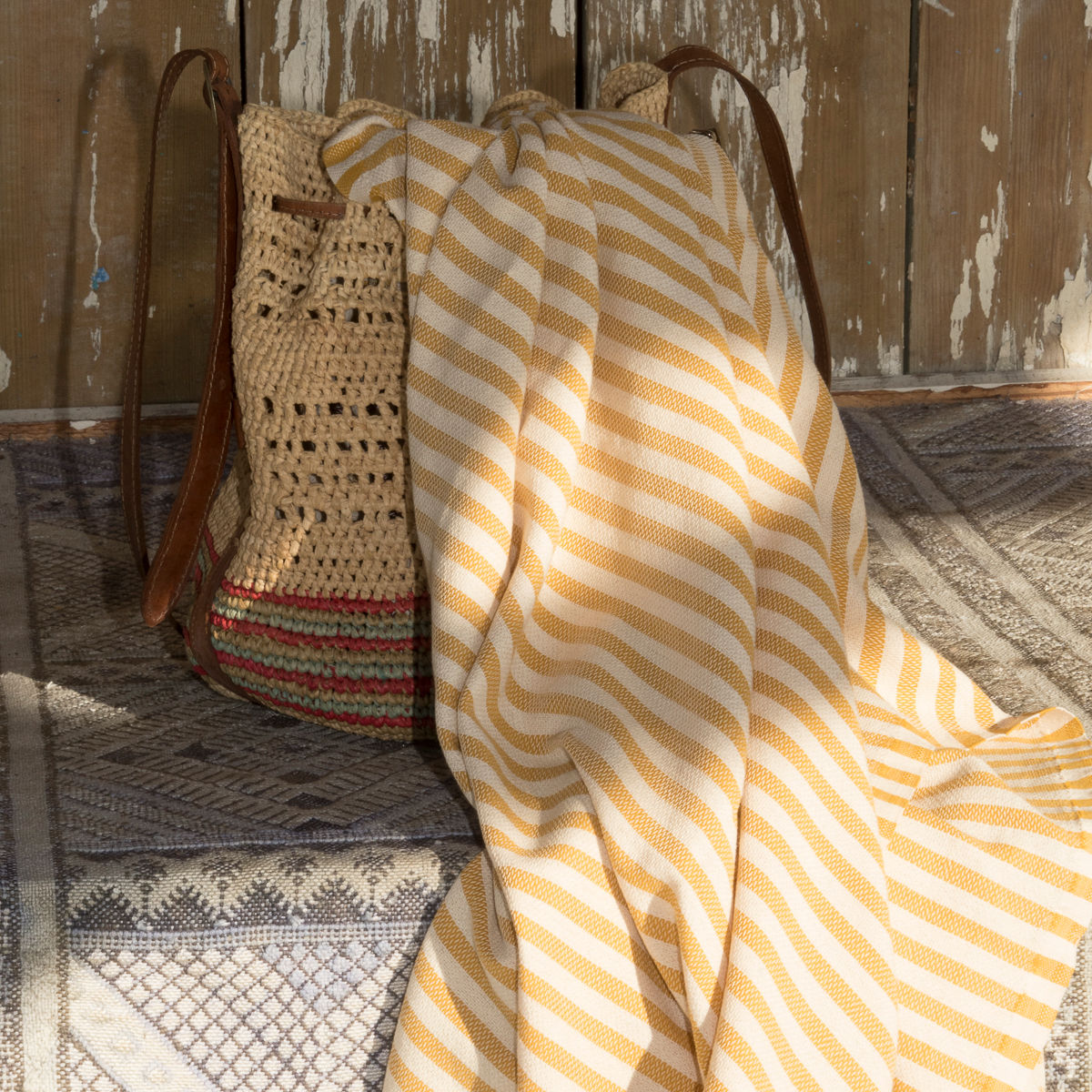 Lot de 3 foutas coton 100x200 HOSSEGOR jaune moutarde