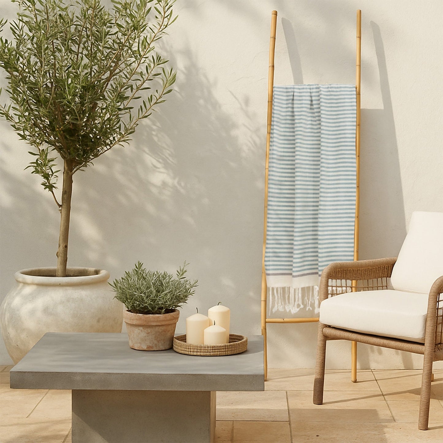 Fouta coton 100x200 BIARRITZ vert d'eau / taupe